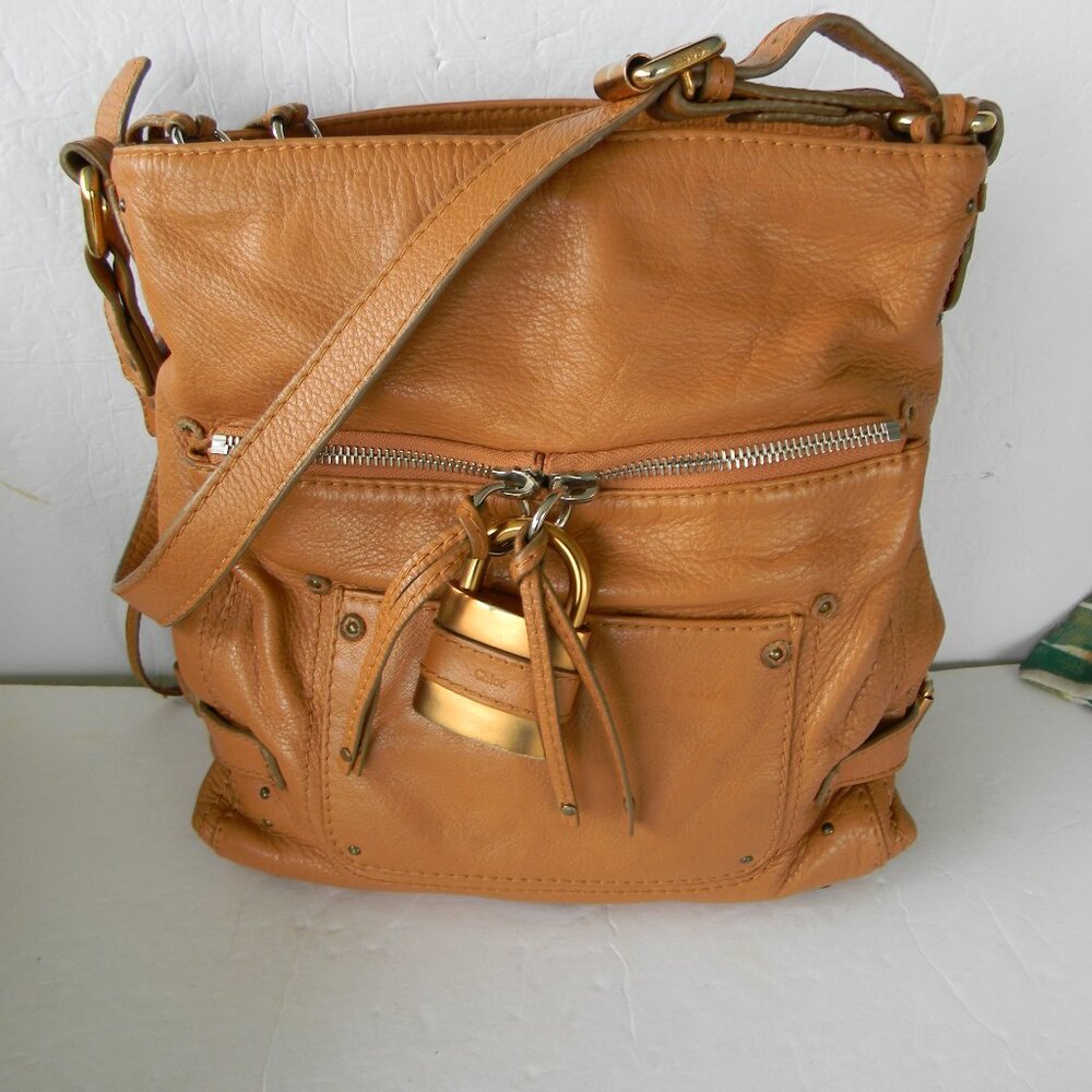 CHLOE PADDINGTON TAN LEATHER LARGE SHOULDER BAG PADLOCK/KEY MADE IN ITALY